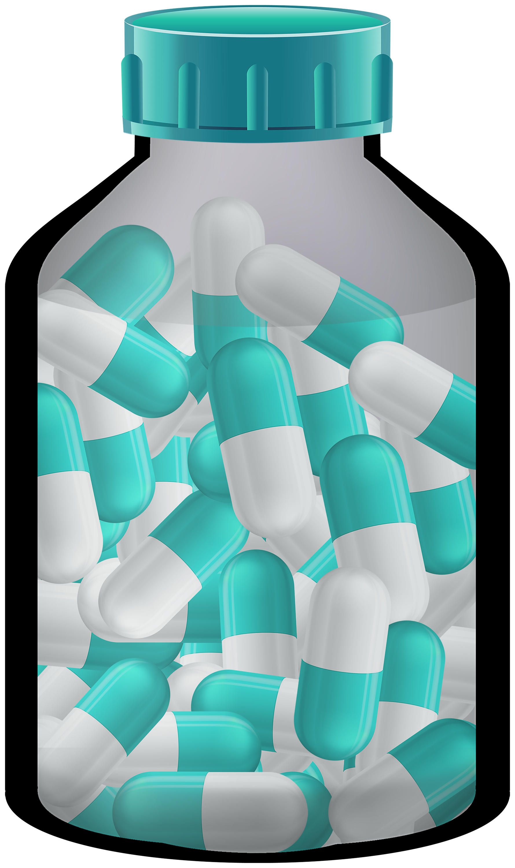 Blue Medicine Bottle With Pills Capsules PNG Clipart.