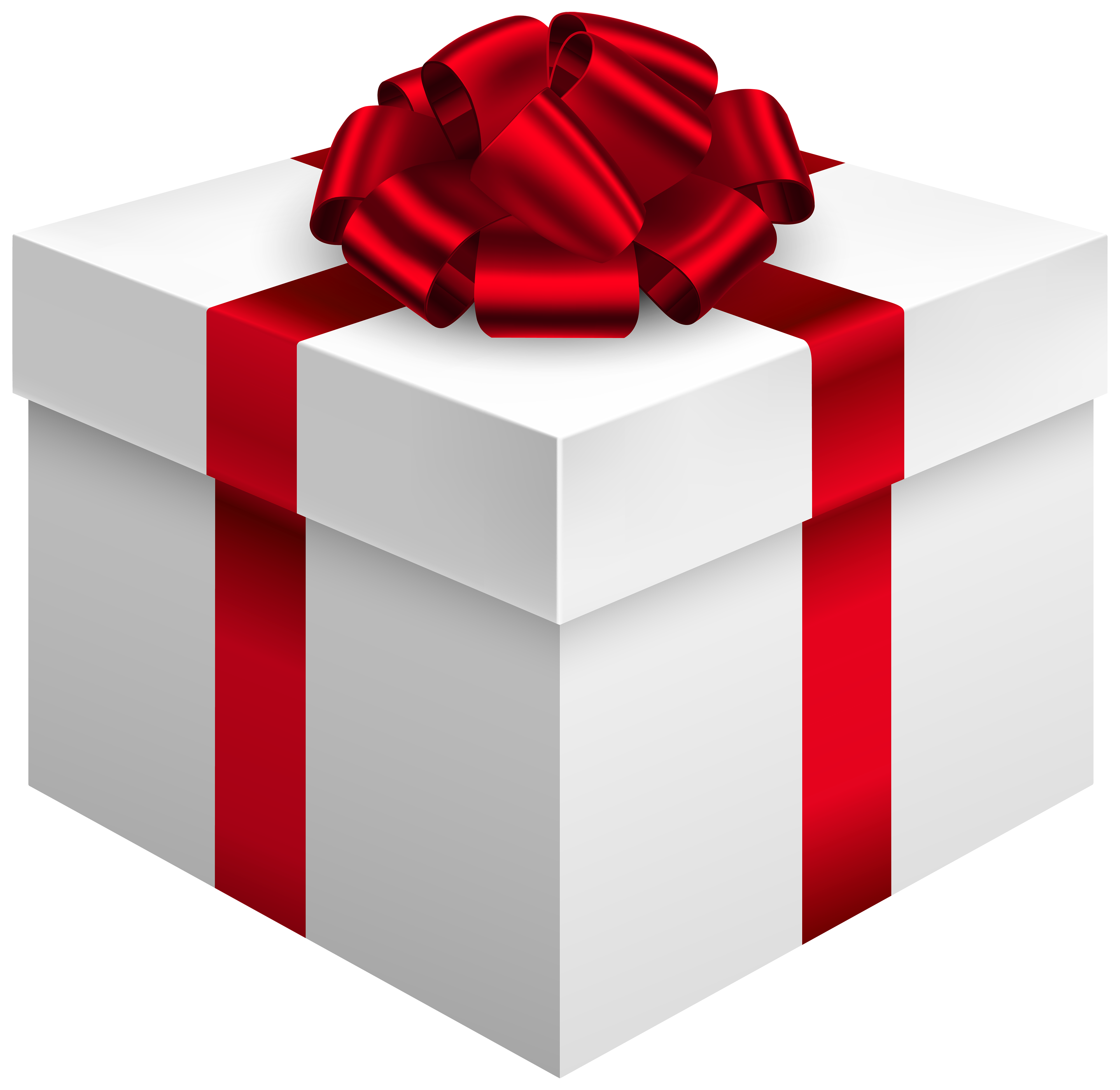 White gift box with red bow on transparent background PNG