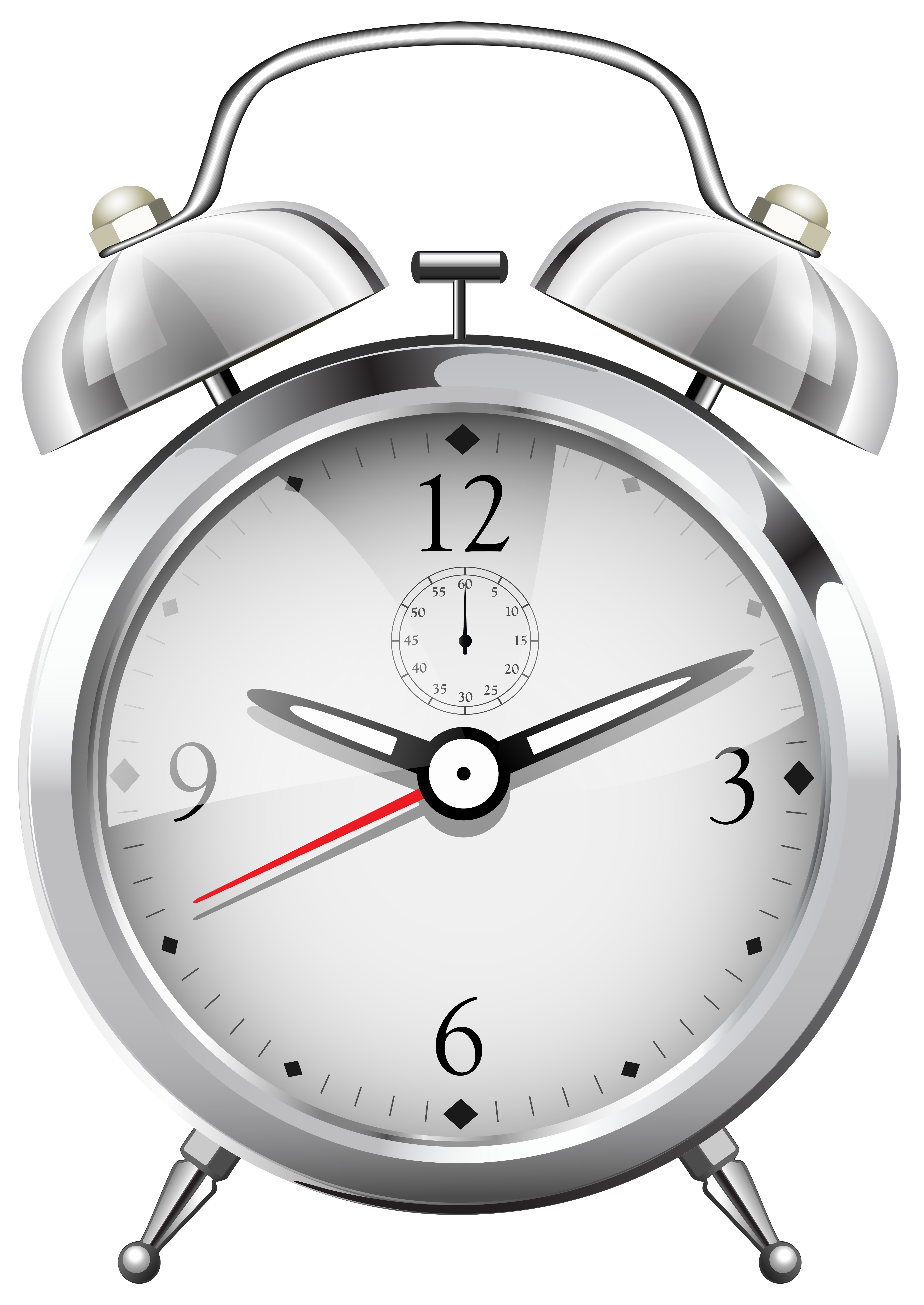 Silver Alarm Clock PNG Clip Art - Best WEB Clipart